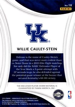 2016-17 Panini Immaculate Collection Collegiate - Numbers Memorabilia Prime #18 Willie Cauley-Stein Back