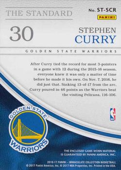 2016-17 Panini Immaculate Collection - The Standard #ST-SCR Stephen Curry Back