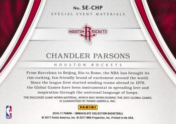 2016-17 Panini Immaculate Collection - Special Event Materials #SE-CHP Chandler Parsons Back