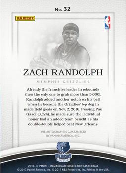 2016-17 Panini Immaculate Collection - Shadowbox Signatures #32 Zach Randolph Back