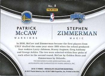 2016-17 Panini Immaculate Collection - Dual Rookie Logoman Autographs #8 Patrick McCaw / Stephen Zimmerman Back