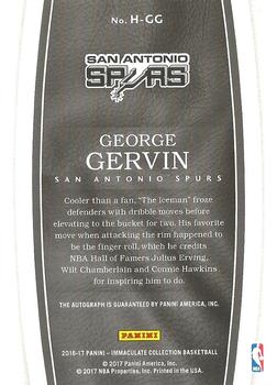 2016-17 Panini Immaculate Collection - Historical Significance #H-GG George Gervin Back