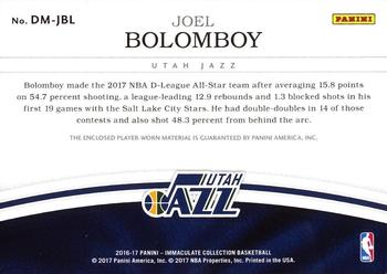 2016-17 Panini Immaculate Collection - Dual Materials #DM-JBL Joel Bolomboy Back