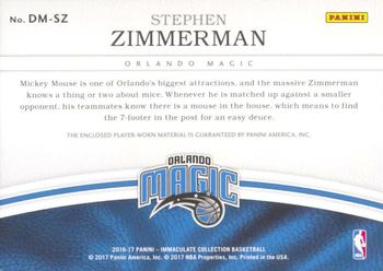 2016-17 Panini Immaculate Collection - Dual Materials Red #DM-SZ Stephen Zimmerman Back