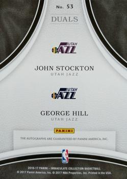 2016-17 Panini Immaculate Collection - Dual Autographs #53 John Stockton / George Hill Back