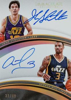 2016-17 Panini Immaculate Collection - Dual Autographs #53 John Stockton / George Hill Front
