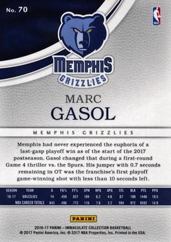 2016-17 Panini Immaculate Collection - Gold #70 Marc Gasol Back