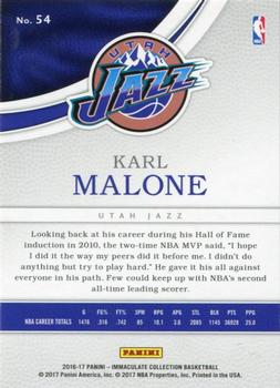 2016-17 Panini Immaculate Collection - Blue #54 Karl Malone Back