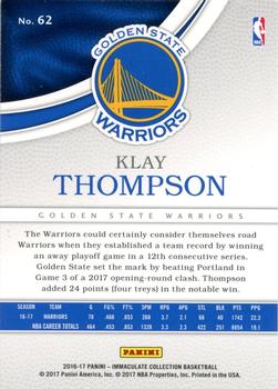 2016-17 Panini Immaculate Collection - Blue #62 Klay Thompson Back