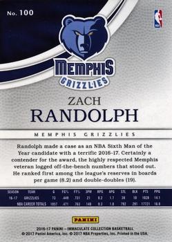 2016-17 Panini Immaculate Collection - Blue #100 Zach Randolph Back