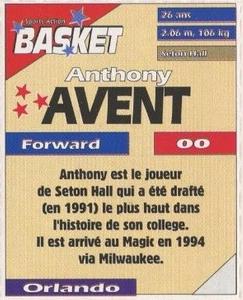 1995 French Sports Action Basket - Face 2 Face Orlando Magic #NNO Anthony Avent Back