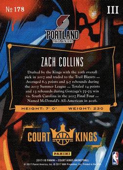 2017-18 Panini Court Kings #178 Zach Collins Back