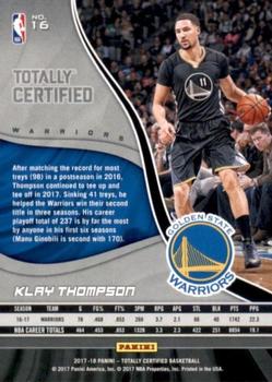 2017-18 Panini Totally Certified #16 Klay Thompson Back