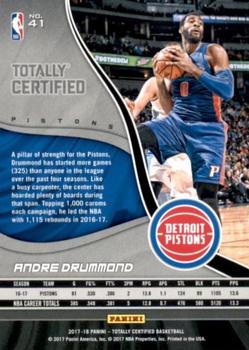 2017-18 Panini Totally Certified #41 Andre Drummond Back