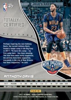 2017-18 Panini Totally Certified #47 Anthony Davis Back