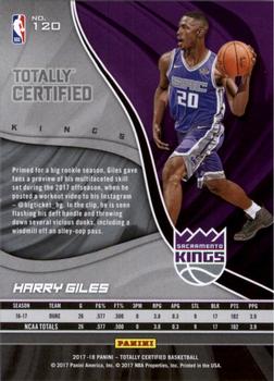 2017-18 Panini Totally Certified #120 Harry Giles Back