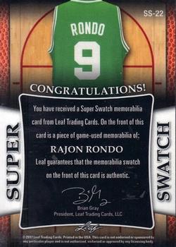 2017 Leaf Best of Basketball Unopened Edition Super Swatch - Platinum #SS-22 Rajon Rondo Back