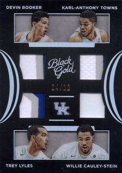 2016-17 Panini Black Gold Collegiate - Quad Materials SN10 #8 Devin Booker / Karl-Anthony Towns / Trey Lyles / Willie Cauley-Stein Front