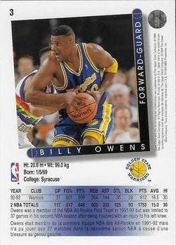 1993-94 Upper Deck Golden Grahams (French) #3 Billy Owens Back