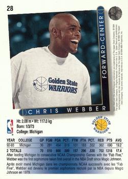 1993-94 Upper Deck Golden Grahams (French) #28 Chris Webber Back