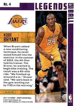 2017-18 Hoops - Legends of the Ball #4 Kobe Bryant Back