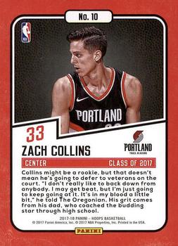 2017-18 Hoops - Class of 2017 #10 Zach Collins Back