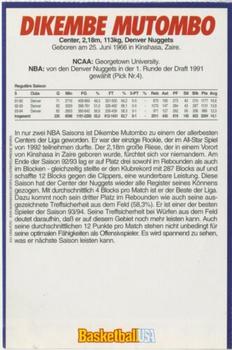 1994-95 Basketball USA Magazine (German) #NNO Dikembe Mutombo Back