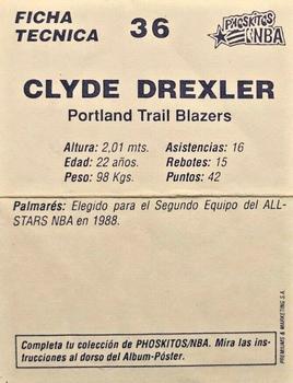 1989 Phoskitos NBA (Spanish) #36 Clyde Drexler Back