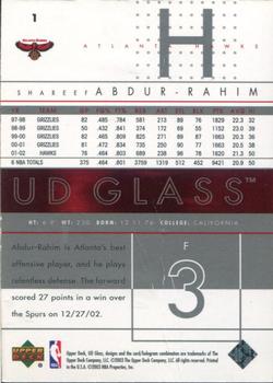 2002-03 UD Glass - UD Promos #1 Shareef Abdur-Rahim Back