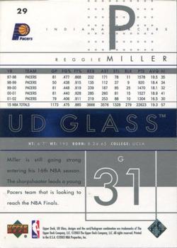 2002-03 UD Glass - UD Promos #29 Reggie Miller Back