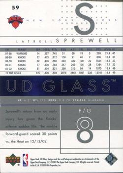 2002-03 UD Glass - UD Promos #59 Latrell Sprewell Back