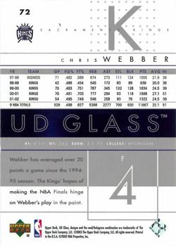 2002-03 UD Glass - UD Promos #72 Chris Webber Back