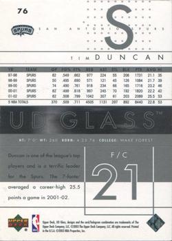 2002-03 UD Glass - UD Promos #76 Tim Duncan Back