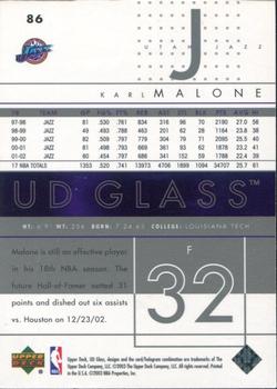 2002-03 UD Glass - UD Promos #86 Karl Malone Back
