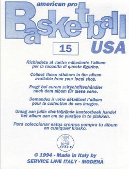 1994-95 Service Line American Pro Basketball USA Stickers (Italy) #15 Kevin Edwards Back