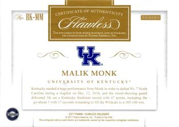 2017 Panini Flawless Collegiate - Rookie Patch Autographs Black #BK-MM Malik Monk Back