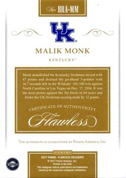 2017 Panini Flawless Collegiate - Rookie Autographs Black #BRA-MM Malik Monk Back