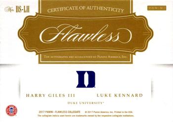 2017 Panini Flawless Collegiate - Flawless Dual Signatures Gold #DS-LH Harry Giles / Luke Kennard Back