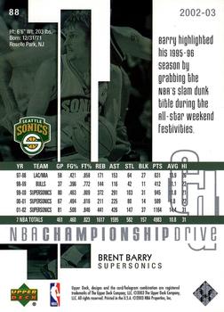 2002-03 Upper Deck Championship Drive - UD Promos #88 Brent Barry Back