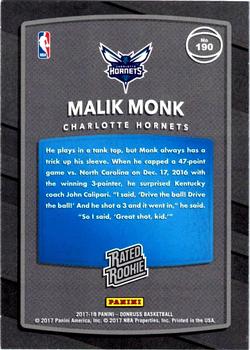 2017-18 Donruss - Press Proof Silver #190 Malik Monk Back