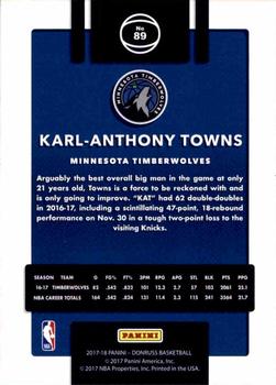 2017-18 Donruss - Holo Green Laser #89 Karl-Anthony Towns Back