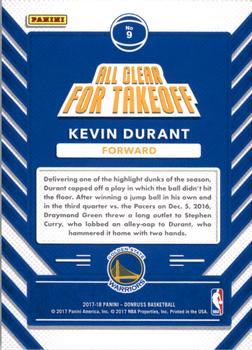 2017-18 Donruss - All Clear for Takeoff #9 Kevin Durant Back