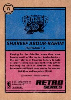 2017-18 Donruss - Retro Series #21 Shareef Abdur-Rahim Back