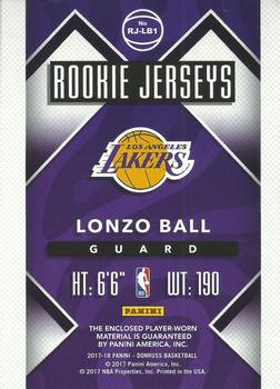 2017-18 Donruss - Rookie Jerseys #RJ-LB1 Lonzo Ball Back