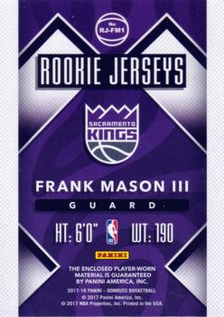 2017-18 Donruss - Rookie Jerseys #RJ-FM1 Frank Mason III Back