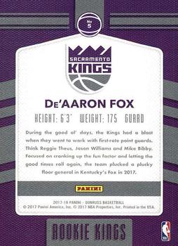 2017-18 Donruss - Rookie Kings #5 De'Aaron Fox Back