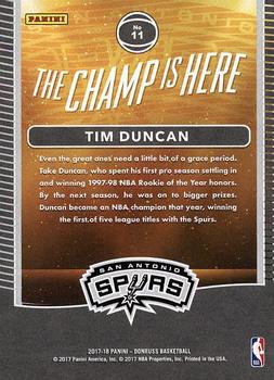 2017-18 Donruss - The Champ is Here #11 Tim Duncan Back
