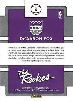 2017-18 Donruss - The Rookies #5 De'Aaron Fox Back