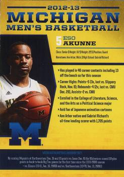 2012-13 Michigan Men's Basketball #NNO Eso Akunne Back