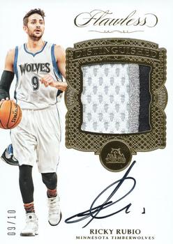 2016-17 Panini Flawless - Distinguished Patch Signatures Gold #DP-RR Ricky Rubio Front
